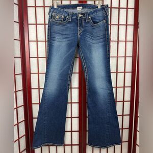 Vintage True Religion Low Rise Blue Medium Wash Bootcut Jeans Bling Gold Details